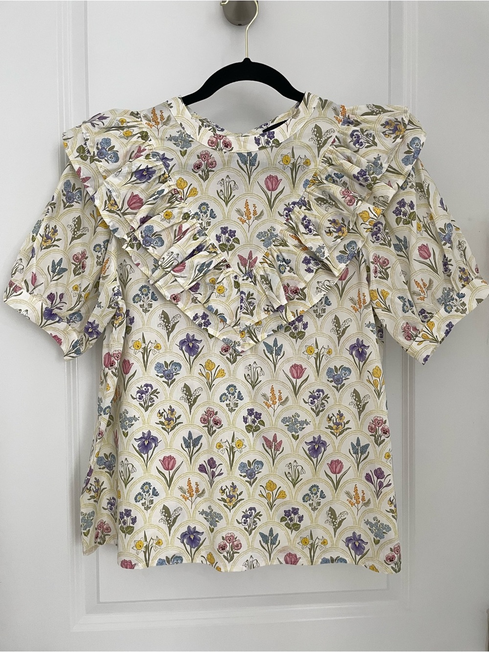 NEW Ruffle Collar Puff Sleeve Top Floral Grandmillenial Cottagecore. Sk4 - Picture 2 of 8